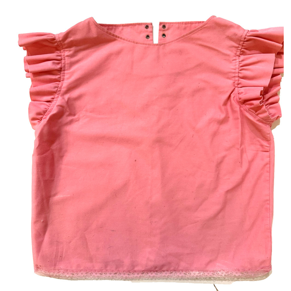 Boutique Girls Pink Ruffle Sleeve Shirt 6-7 Lace Trim Pullover Cute‎ Top